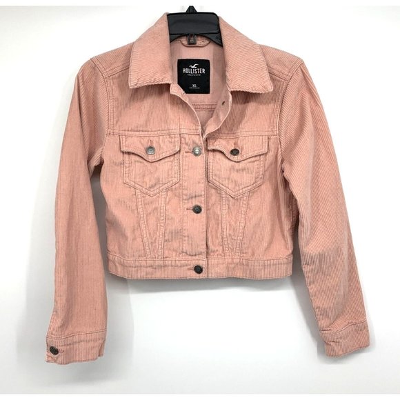 Hollister Jacket Corduroy Pink Ribbed Button Front Cropped - Picture 2 of 10